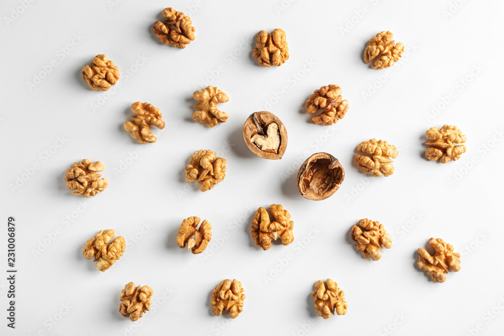 Tasty walnuts on white background Tasty walnuts on white background
