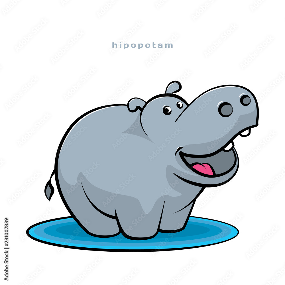 Little hippopotamus fun dancing and smiling. Cartoon character. Funny hippo  Stock Vector | Adobe Stock