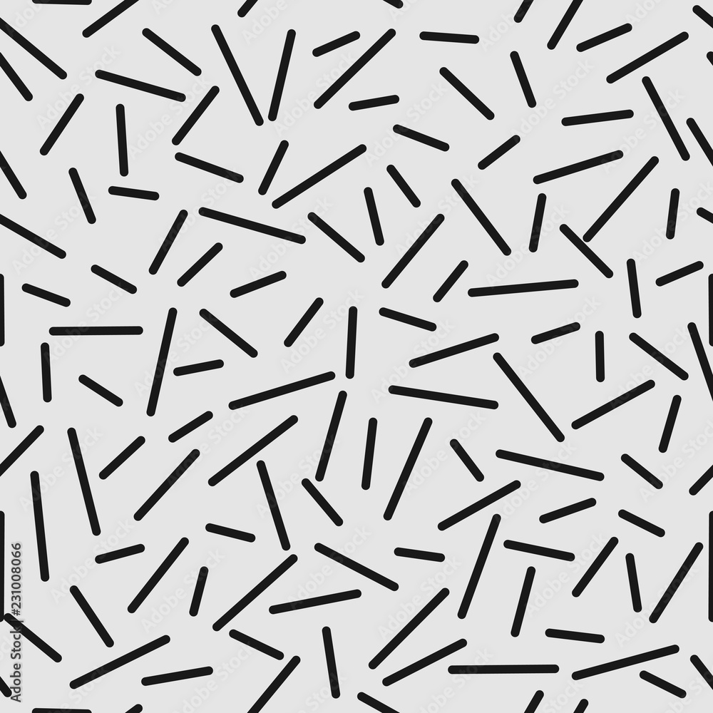 Memphis style seamless pattern. Lines with different size and slope. Black on a light gray background. Memphis style seamless pattern. Lines with different size and slope. Black on a light gray background.
