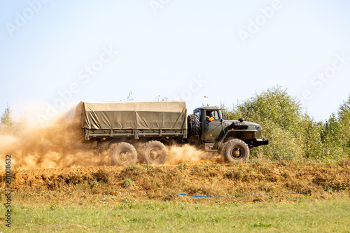 military truck during Military Exercise. war  army  technology and people concept