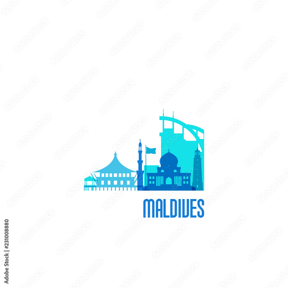 Maldives city emblem. Colorful buildings. Vector illustration.
