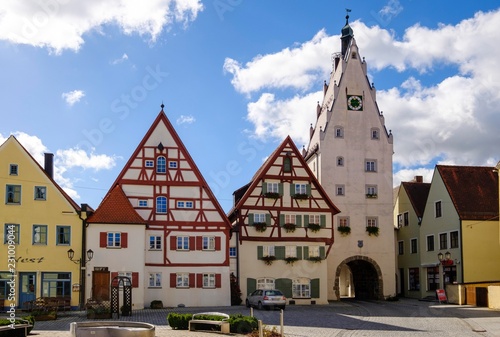 Market square and Upper Gate, Monheim, Donau-Ries County, Swabia, Bavaria, Germany, Europe photo