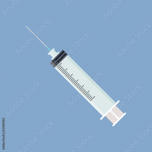 Medical Syringe Icon Isolated in Blue Background