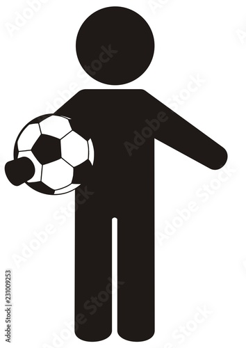 black silhouette of soccer player with ball, vector icon