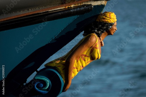 Female figurehead at the bow, three-master Barkentine, Antigua, Antigua and Barbuda, Central America photo