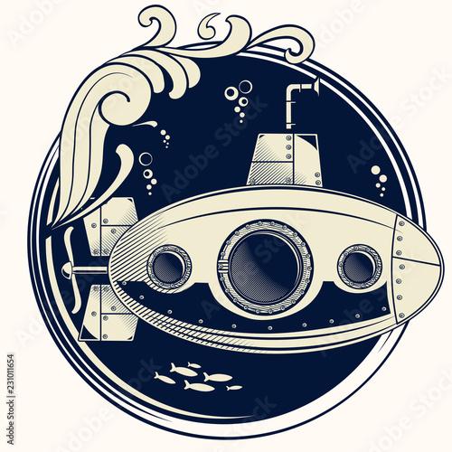 Old submarine under the sea