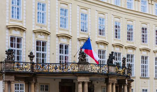 Canvas Print Balcony of Presedential Palace Prague with flag. Czech Republic