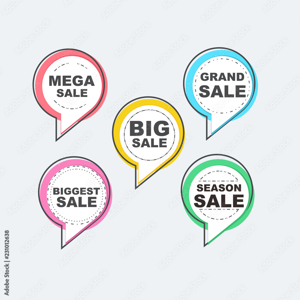 Flat linear promotion ribbon banner, discount, sale, scroll, price tag, sticker, badge, poster. Flat linear promotion ribbon banner, discount, sale, scroll, price tag, sticker, badge, poster.