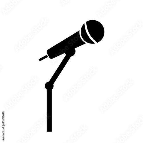 Microphone on the stand icon, logo on white background