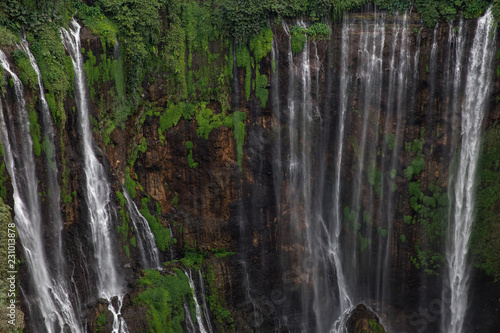 Close-up view of a section of the Coban Sewu waterfall in Java, Indonesia