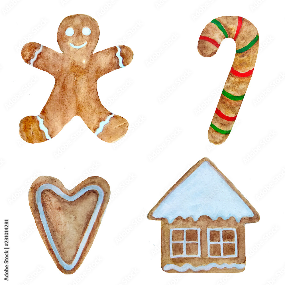 Set Christmas cookies in watercolor Set Christmas cookies in watercolor