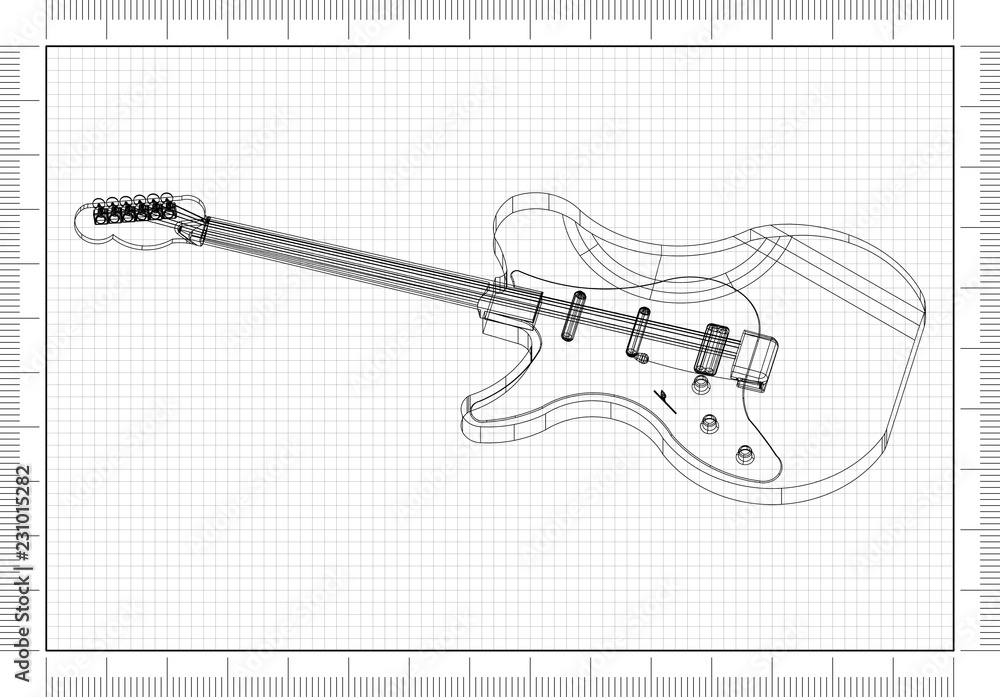 Obraz premium Electric guitar Architect blueprint