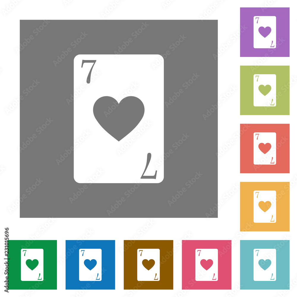 Seven of hearts card square flat icons Seven of hearts card square flat icons