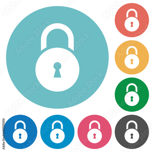 Locked round padlock with keyhole flat round icons