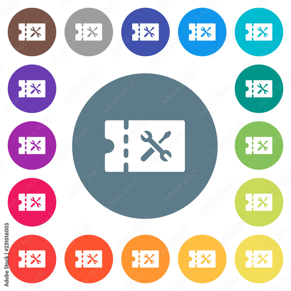 Workshop discount coupon flat white icons on round color backgrounds Workshop discount coupon flat white icons on round color backgrounds