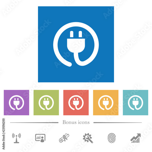 Rolled power cord flat white icons in square backgrounds photo
