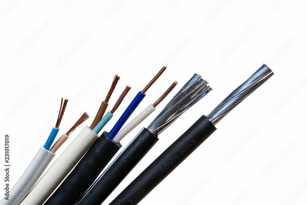 stripped wires on an isolated white background stripped wires on an isolated white background