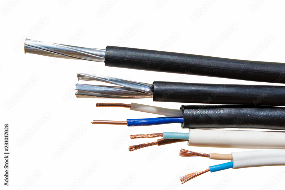 stripped wires on an isolated white background stripped wires on an isolated white background