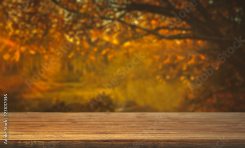 Table top on autumn background