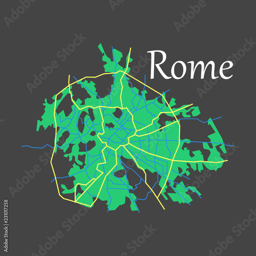 Flat city map of Rome with well organized separated layers.