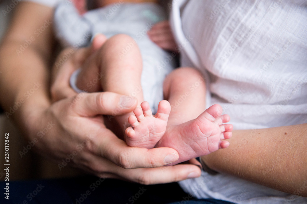 Baby Feet in Mother Hands Cute Newborn Birth Baby Feet in Mother Hands Cute Newborn Birth