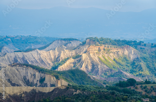 Rock formations called "Calanchi" near Civita di Bagnoregio. Province of Viterbo, Lazio, Italy.