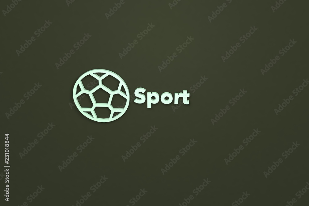Text Sport with light green 3D illustration and green background Text Sport with light green 3D illustration and green background