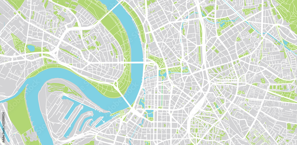 Urban vector city map of Dusseldorf, Germany