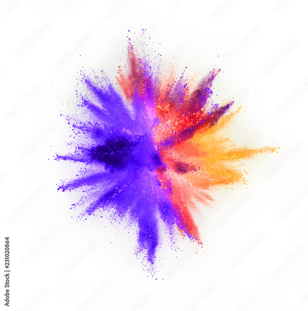 Colored powder explosion on white background Colored powder explosion on white background
