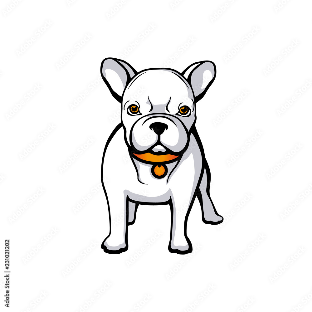 Naklejka premium Little Dog French Bulldog is a champion with a medal