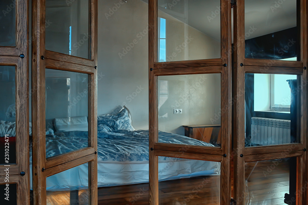 Φωτογραφία interior house, partition glass door / inside loft bulkhead interior