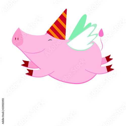 Happy pig flying 