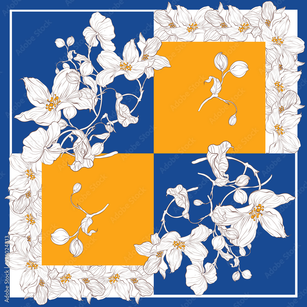 Fotografie Silk scarf with apple blossom
