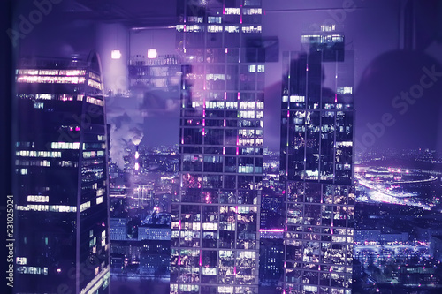 Canvas Print landscape skyscrapers night / business center in a night landscape, winter light