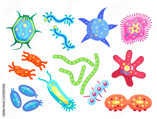 Bacteria Micro Creatures Set Vector Illustration