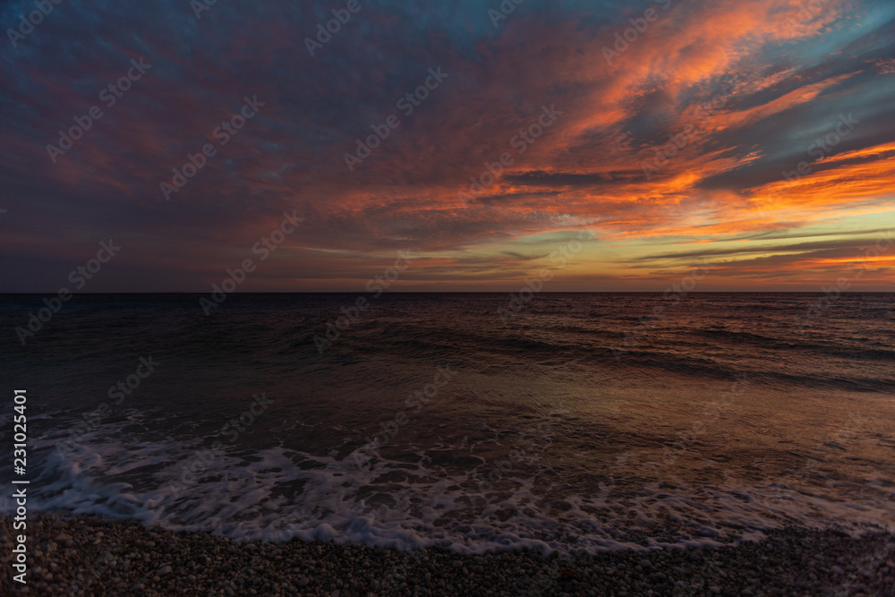 Colorful sunset over the sea. Beautiful landscape