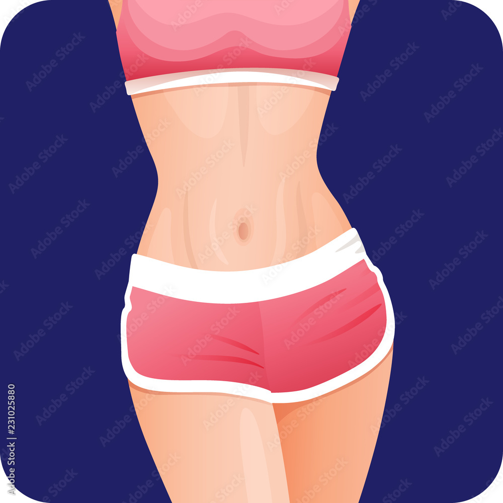 Slim sexy fitness girl in pink sportswear belly, stomach, thin waist mobile  apps icon, slender sporty woman body, weight loss, vector illustration  Stock Vector | Adobe Stock