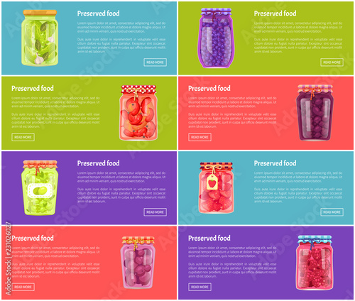 Preserved Food Poster and Jars Vector Illustration