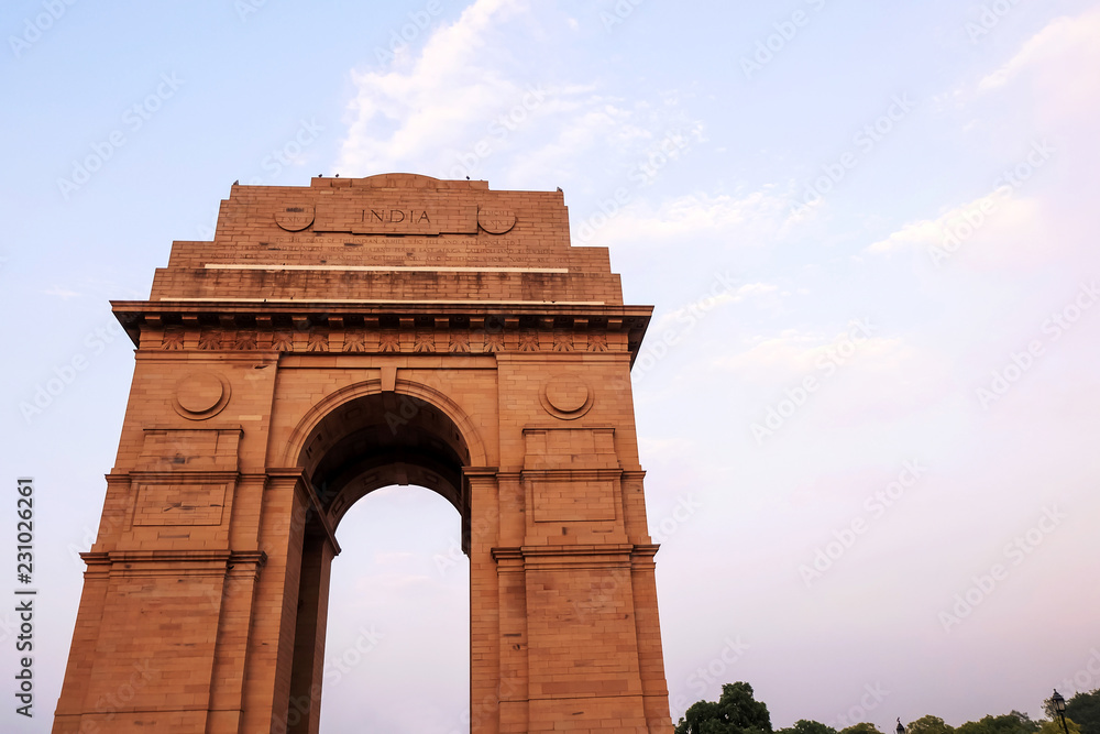 India Gate, A war memorial architecture on Rajpath road in New Delhi India.