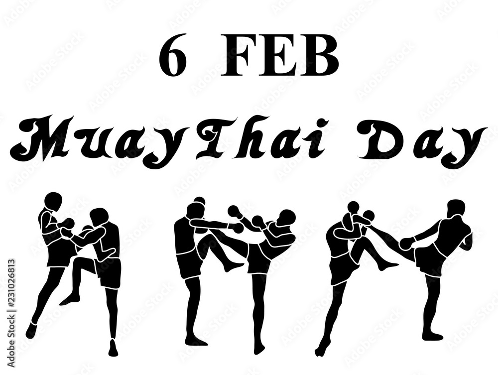 Vector Illustration Art of Six Thai Boxing Martial Artists in Fighting  Actions in Black and White Color, Isolated on White Background with Muay  Thai Day Text. Stock Illustration | Adobe Stock