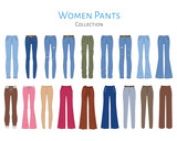 Women's pants collection, vector  illustration. 