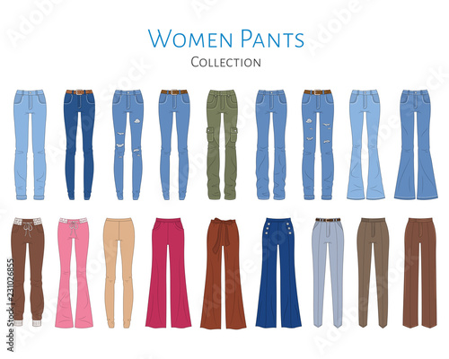 Women's pants collection, vector  illustration. 