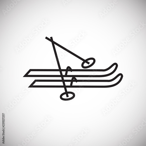 Ski with sticks thin line on white background icon