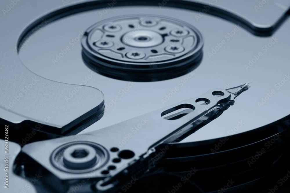 Detailed view of the inside of a hard disk drive Detailed view of the inside of a hard disk drive