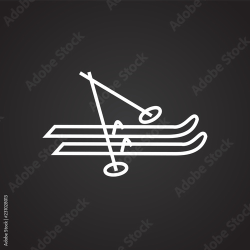 Ski with sticks thin line on black background icon