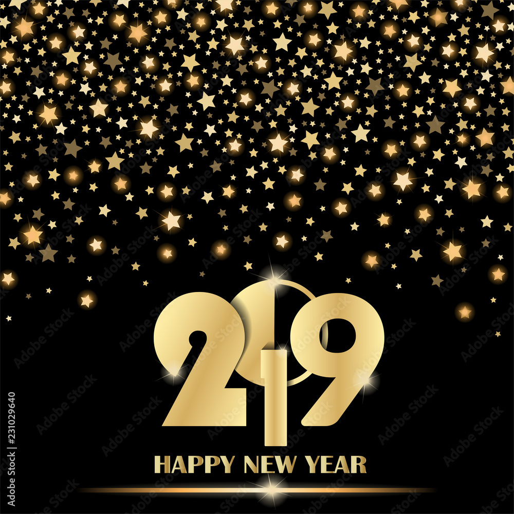 Abstract shining falling stars on black ambient blurred background. New Year 2019 concept. Luxury design. Vector illustration Abstract shining falling stars on black ambient blurred background. New Year 2019 concept. Luxury design. Vector illustration