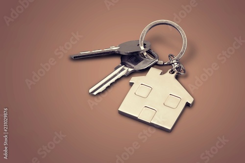 House keys with house figure on background