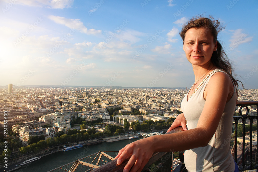 Girl on viewing platform of Eiffel Tower