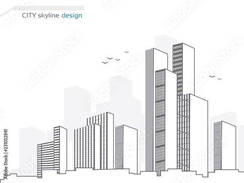 Vector city landscape background. City panorama. Town landscape with high skyscrapers. Architecture of buildings. City skyline design. Illustration for use brochure  flyer  poster and cover.