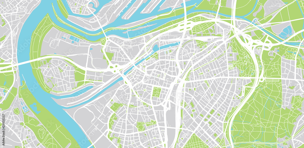 Urban vector city map of Duisburg, Germany